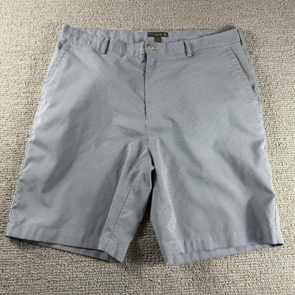Peter Millar Crown Sport Striped Golf Shorts White Gray Men’s Size 36 x 9